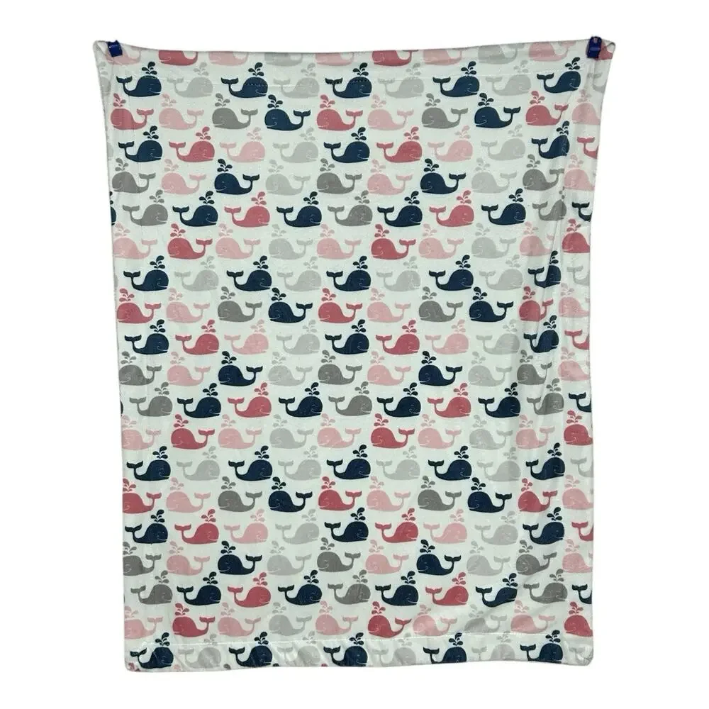 S.L. Home Fashions Whale Baby Blanket Pink Blue Gray Sherpa